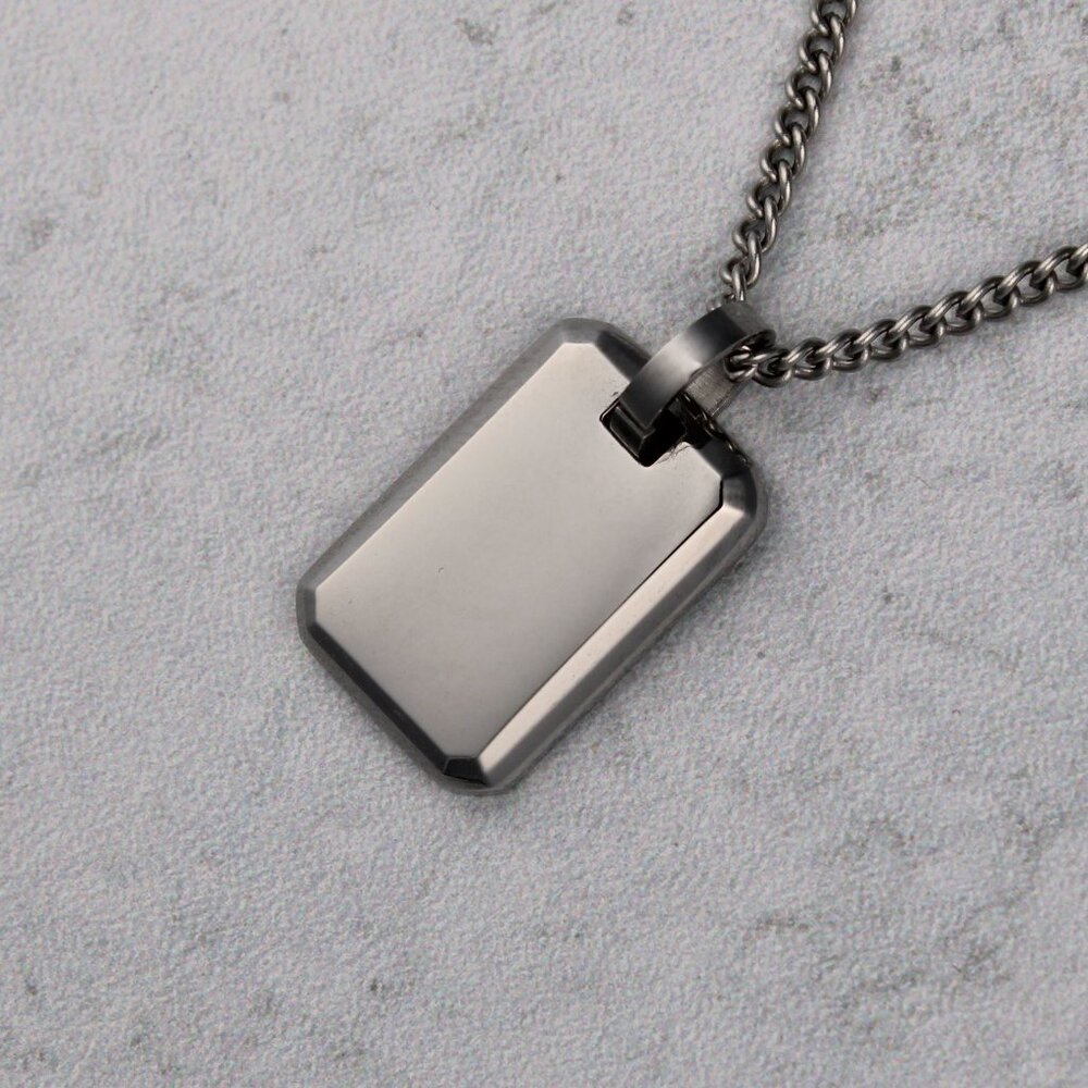 Tag Pendant Chain Necklace Stainless Steel